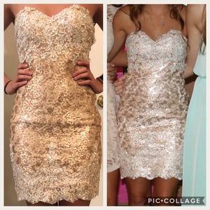 Gold and White lace homecoming dress!
